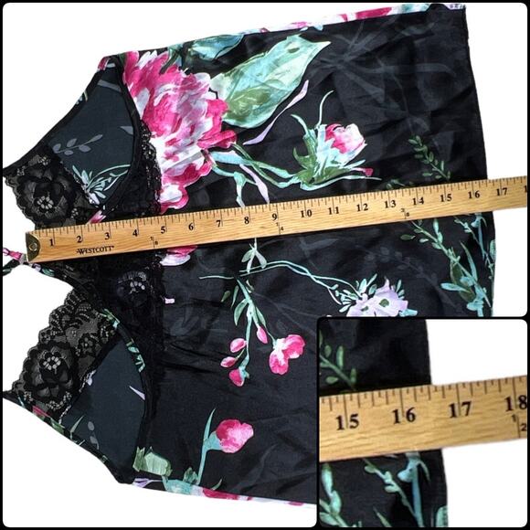 Secret Treasures Silky Satiny Sleep Camisole Black Lace and Floral Print S/CH4-6 - Picture 9 of 9